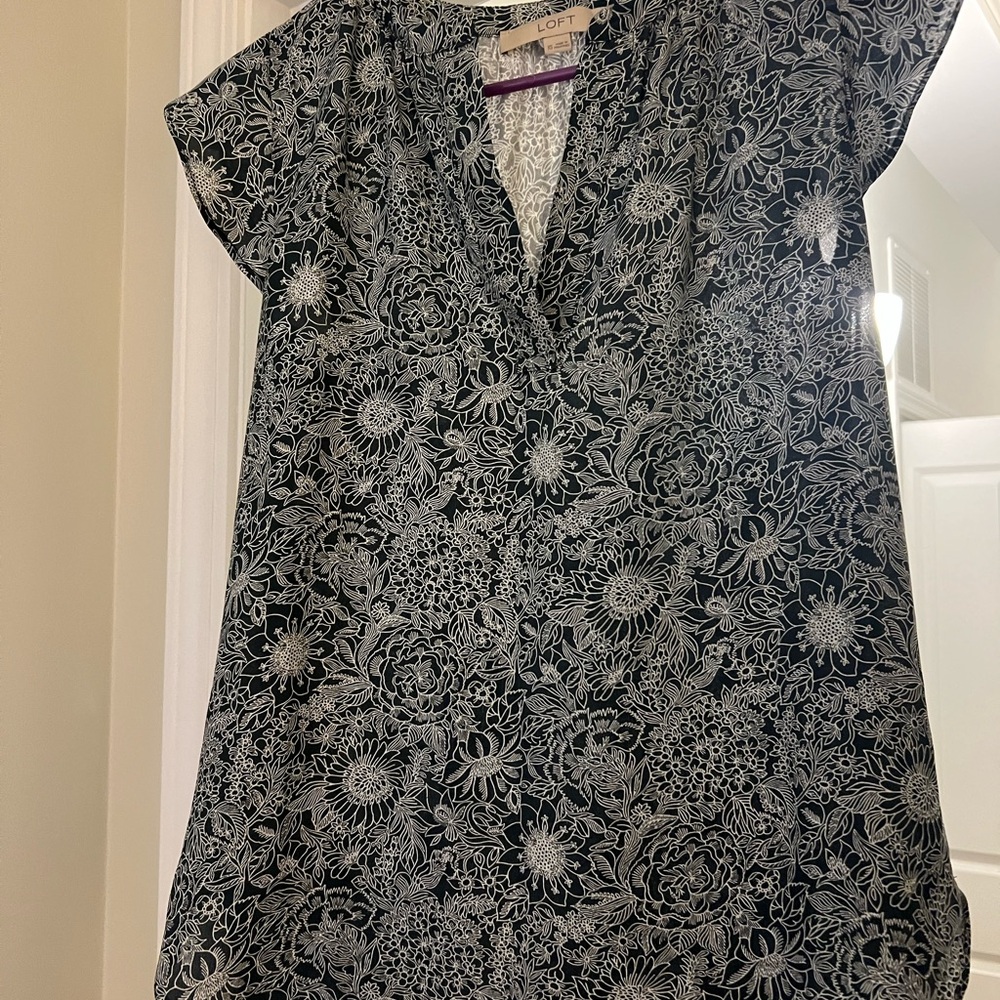 LOFT Black and Cream Floral Top